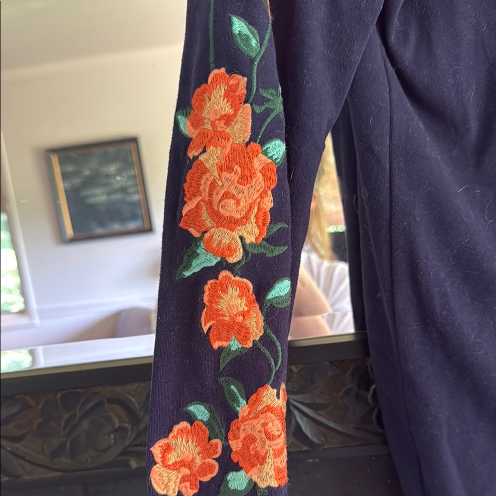 Ampersand Navy Double Hoodie with Floral Sleeve Design - Picture 3 of 4